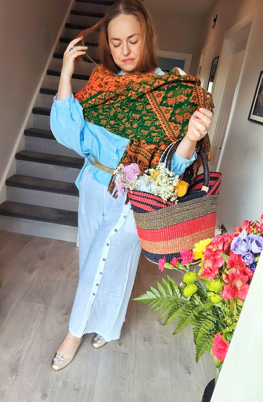 THE COCOON BOUTIQUE Yak Wool Mix Scarf in Fine Floral Pattern