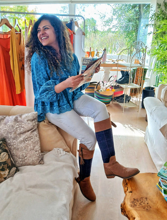 CECILE WANG Openwork Embroidery Tunic Colour Blue