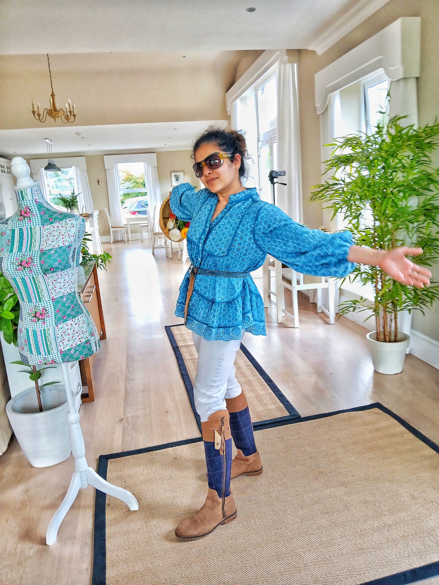 CECILE WANG Openwork Embroidery Tunic Colour Blue