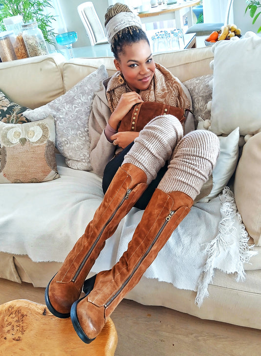 ECCELLENZA DONNA Romalt Crosta Suede Italian Leather Anfibic Boots with Iron Zip