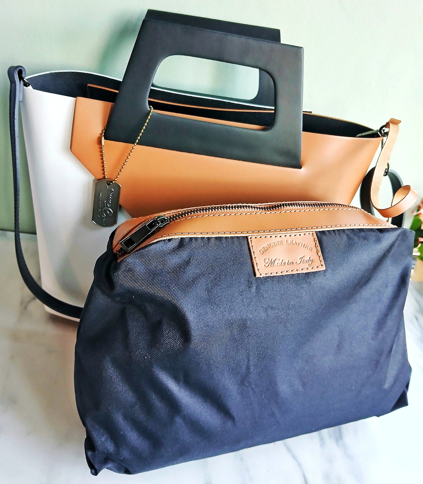 Arcinazzo Shopper Multi Colour Two in One !00% Italian Leather, High Quality Women's Tote Bag For Women. Genuine Leather Ruga Finish.