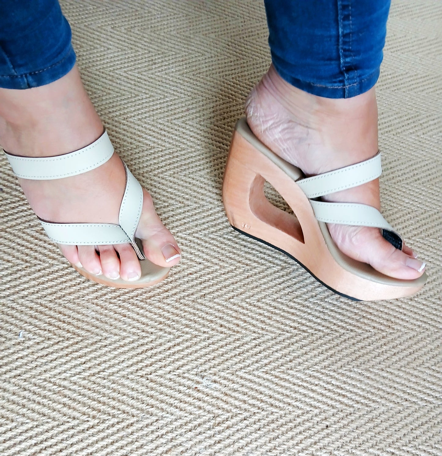 OMES Woodies sandals. Legendary Bruna: Handmade Cut-Out Wooden High Heel CLOGS