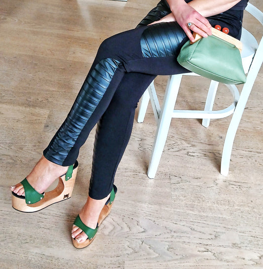 Metamorphoza Beautiful Stylish and Extravagant Black Leggins Style Pants with Faux Leather.