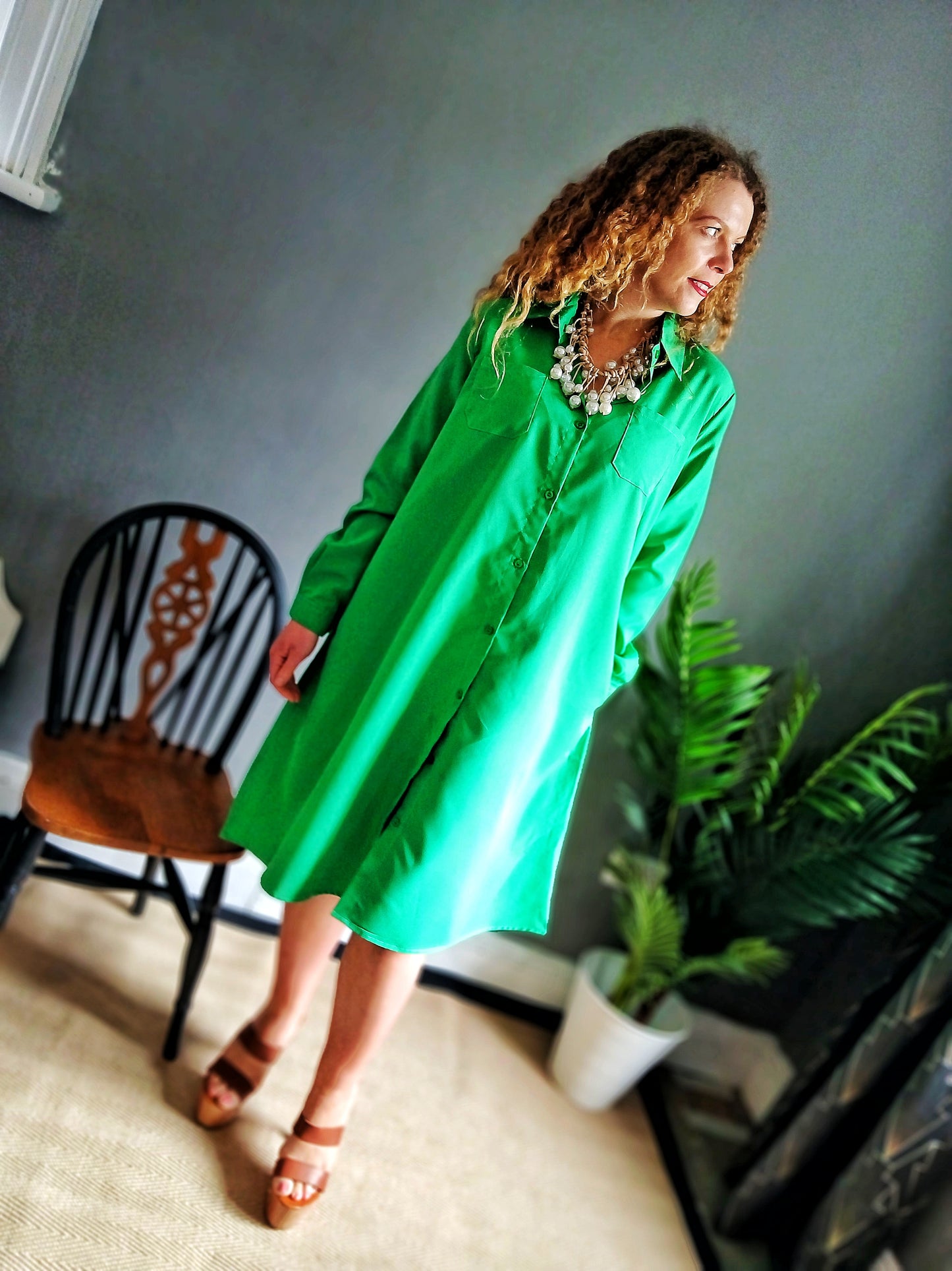 Cute Half Sleeves Loose 100% Pure Cotton Solid Color Lapel Mini Dresses
