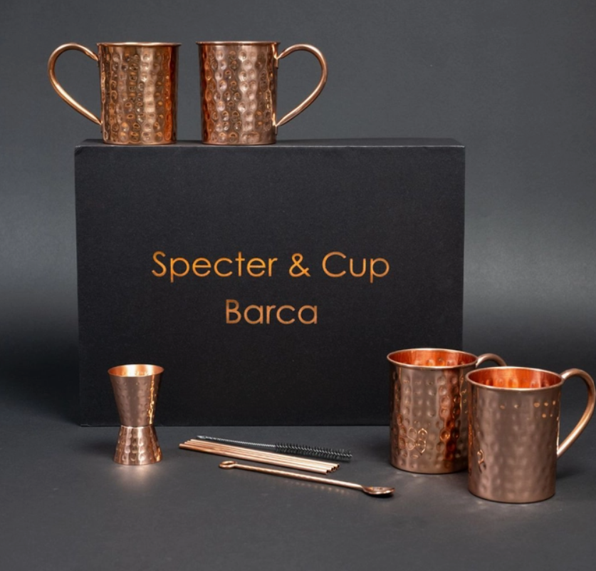 SPECTER & CUP Barca Copper Mug Set — 4x Cocktail Cups + Accessory Set