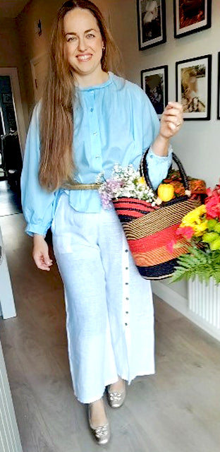 LINEN & COTTON HOUSE 100% Cotton Summer/Fall Clothing Blouse Colour Blue