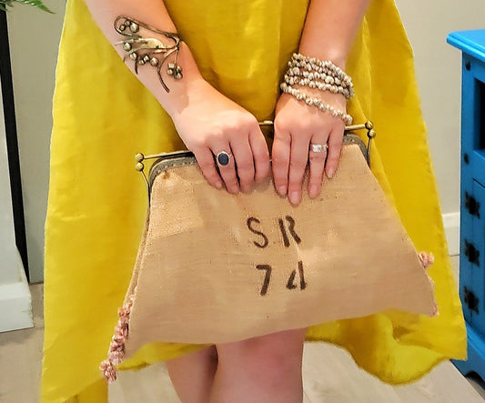 SOLE RODRIGUEZ SR74 Unique Handmade Hand Crafted Yuta Bassoon Purse Bag, with Trimmings and SR74 Print, Handmade