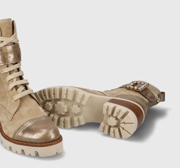 MLV Portuguese Shoes Bota De Mulher TAMARA06 Taupe Mix Creams Ladies Stylish Combat Boots Sizes UK 6 / EU 39