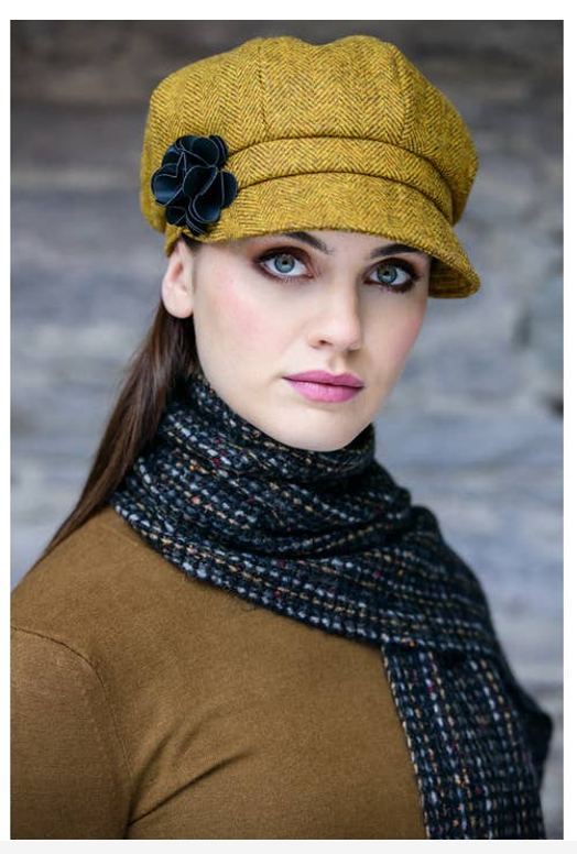 IRISH MUCROS WEAVERS Ladies 100% Wool Newsboy Cap 51 Colour Multi Irish Tweed Green