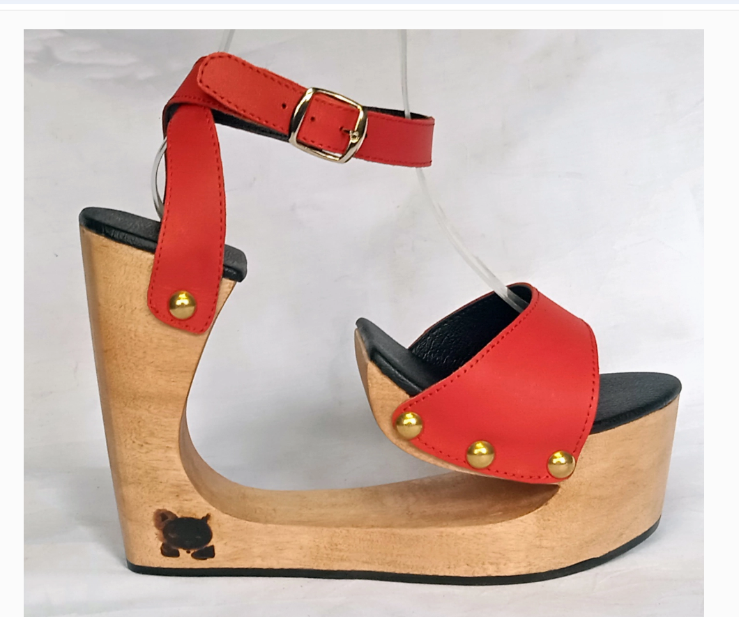 OMES Special Bridge Wood Platform and LeatherSandals S425: Handmade Carved Wooden Heel Leather Mules