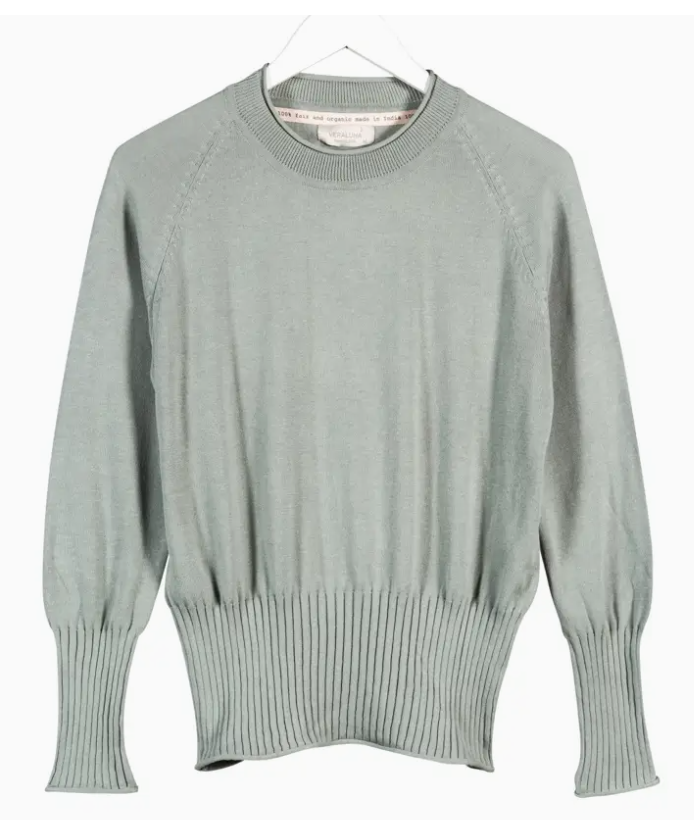 VERALUNA SUSTAINABLE Organic Cotton Jersey Kaji Fair Trade Warm and Stylish Women's Knitwear Top Greenish-Grey