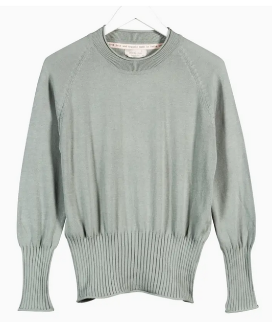 VERALUNA SUSTAINABLE Organic Cotton Jersey Kaji Fair Trade Warm and Stylish Women's Knitwear Top Greenish-Grey