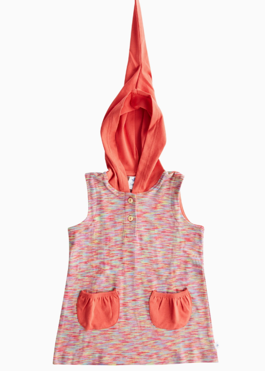 LEELA COTTON Indigo Lion Baby Organic Cotton fairy Hood Tunic Dress Colour Yellow pockets