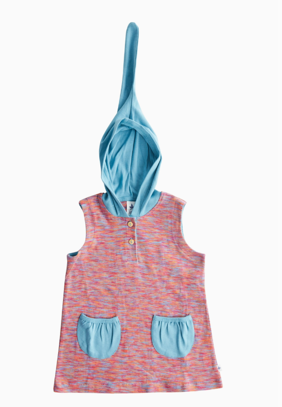 LEELA COTTON Indigo Lion Baby Organic Cotton fairy Hood Tunic Dress Colour Yellow pockets