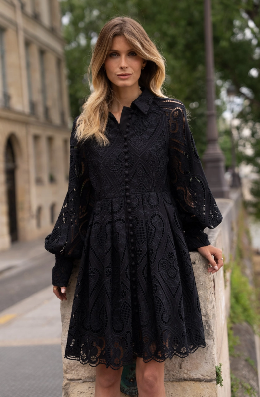 Beautiful lovely little Princess Embroidered 100% Pure Cotton Lace Dress - Black