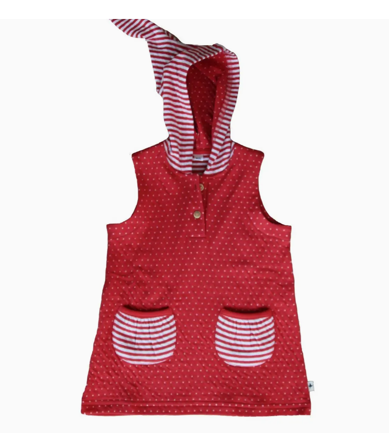 LEELA COTTON Indigo Lion Baby Organic Cotton fairy Hood Tunic Dress Colour Yellow pockets