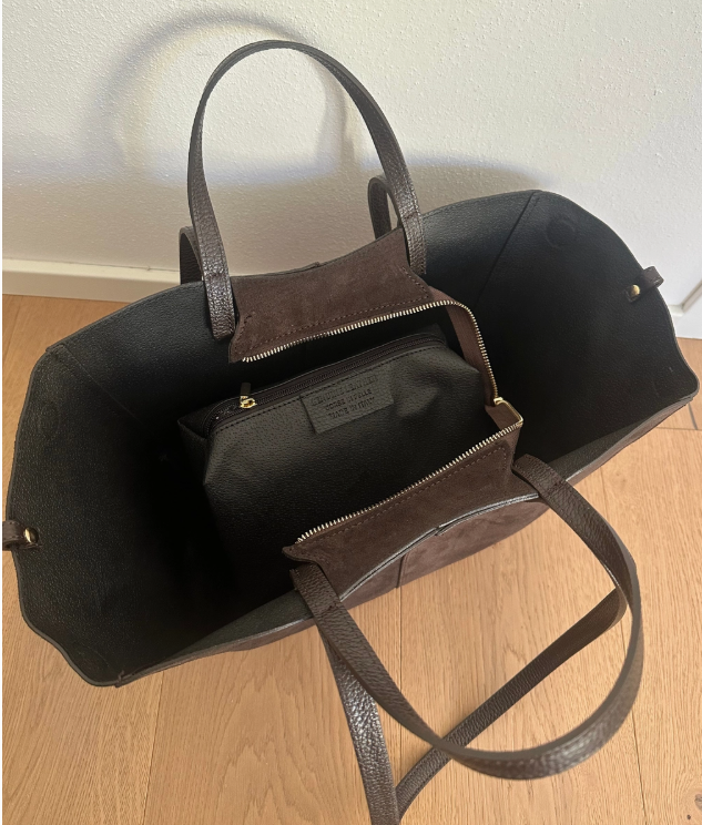 Daffi- Suede Feel Good Ladies Work Tote Bag Pure 100% Italian Leather and Simple Craftsmanship - Cognac Brown