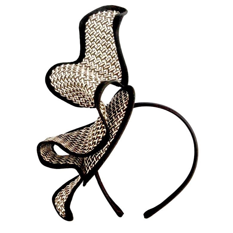 Metallic Mesh Styled Cute Bespoke Sculptured Fascinator - Black and Cream