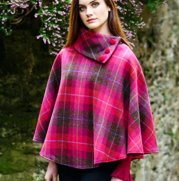 IRISH MUCROS WEAVERS Ladies 100% Wool Poncho 223 Multi Pink Irish Tweed