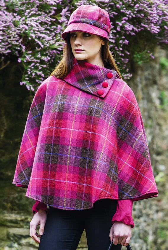 IRISH MUCROS WEAVERS Ladies 100% Wool Poncho 223 Multi Pink Irish Tweed