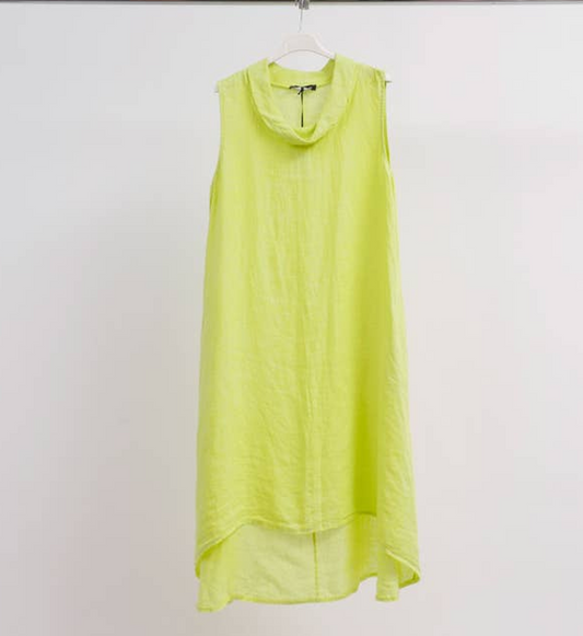 CECILE WANG 100% Linen Short Sleeveless Garden Party Dress; Colour ; Green