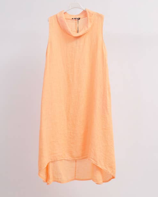 CECILE WANG 100% Linen Short Sleeveless Garden Party Dress; Colour ; Orange/Mango