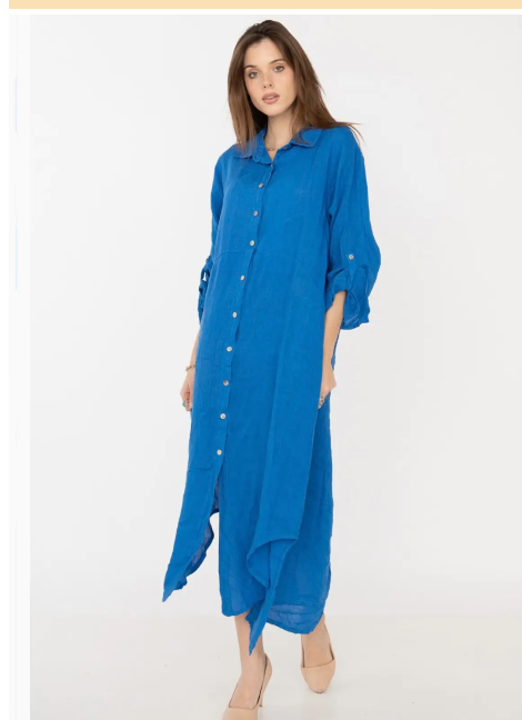 LINEN AND COTTON HOUSE Boho Long Sleeve Maxi Ladies Shirt Dress in 100% Linen Spring Summer Clothing WHITE