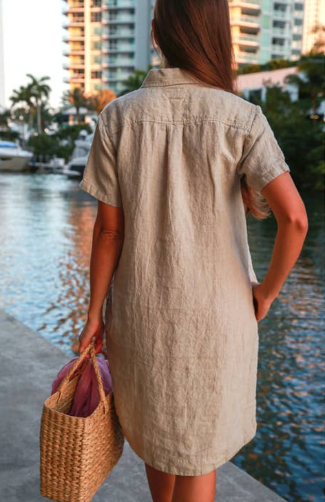 VIKOLINO 100% European Standard Linen lightweight linen Vika Dress Colour White