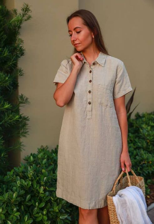 VIKOLINO 100% European Standard Linen lightweight linen Vika Dress Colour White