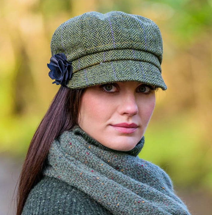 IRISH MUCROS WEAVERS Ladies 100% Wool Newsboy Cap 51 Colour Multi Irish Tweed Green