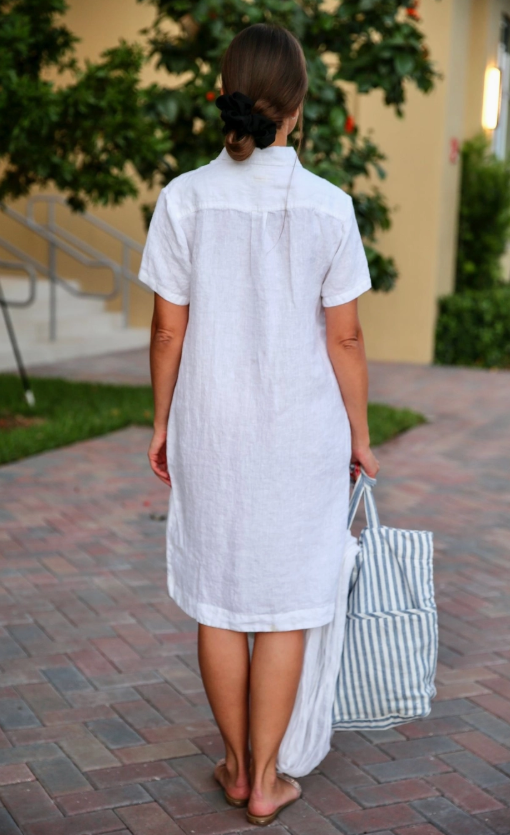 VIKOLINO 100% European Standard Linen lightweight linen Vika Dress Colour White