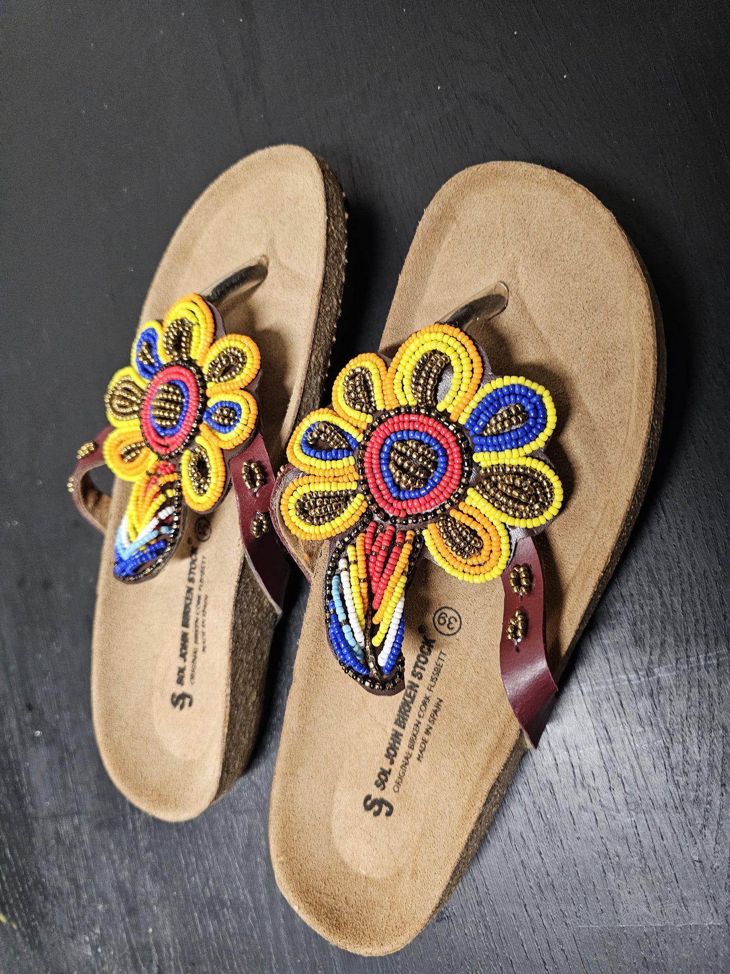 YARNS & COLOUR BOUTIQUE Kenyan Handmade Beaded Leather and Cork Comfy Summer Holiday Sandals