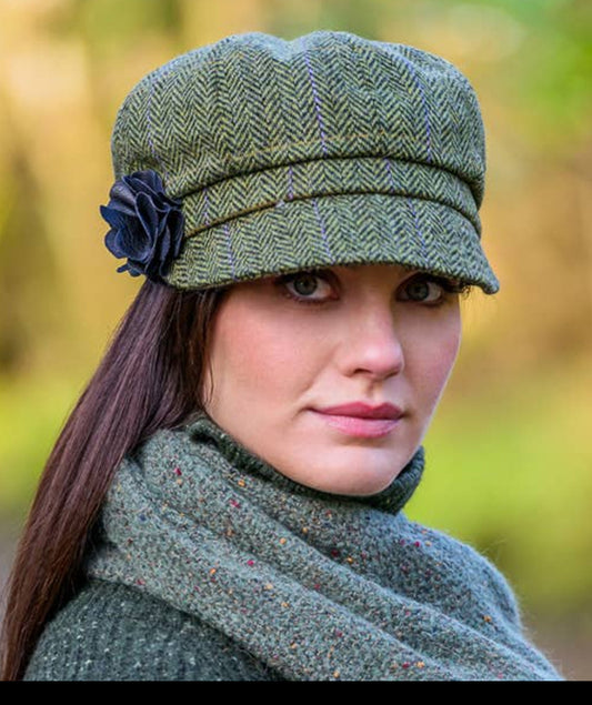 IRISH MUCROS WEAVERS Ladies 100% Wool Newsboy Cap 51 Colour Multi Irish Tweed Green