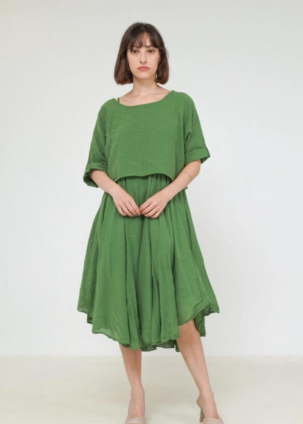 LINEN AND COTTON HOUSE 2 Piece Soft Summery Mull-Mull Cotton 100% Cotton Dress GREEN