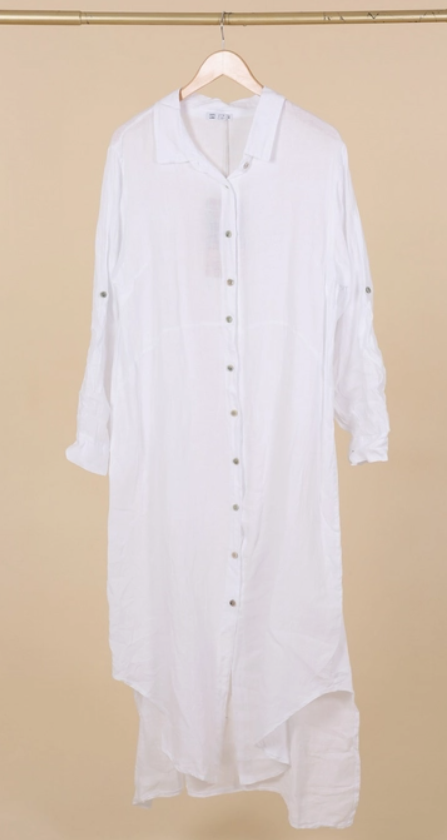 LINEN AND COTTON HOUSE Boho Long Sleeve Maxi Ladies Shirt Dress in 100% Linen Spring Summer Clothing Colour Persimmon Green