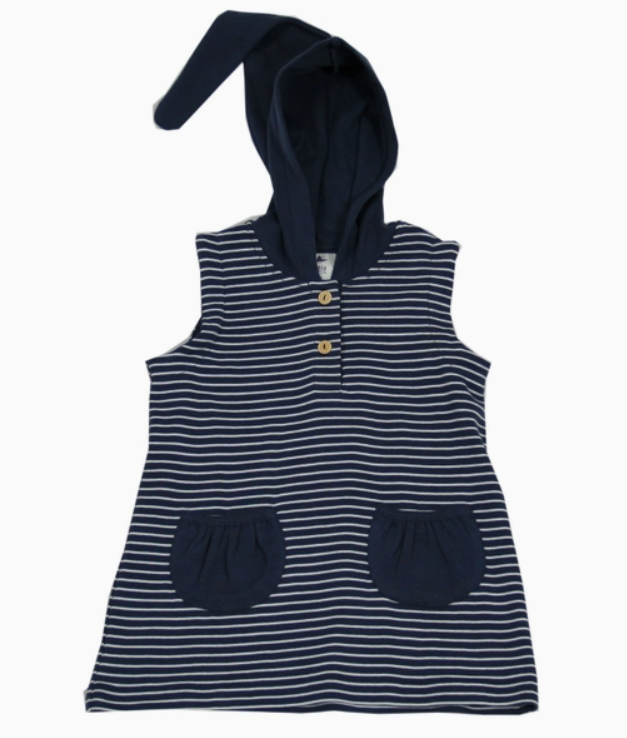 LEELA COTTON Indigo Lion Baby Organic Cotton fairy Hood Tunic Dress Colour Yellow pockets