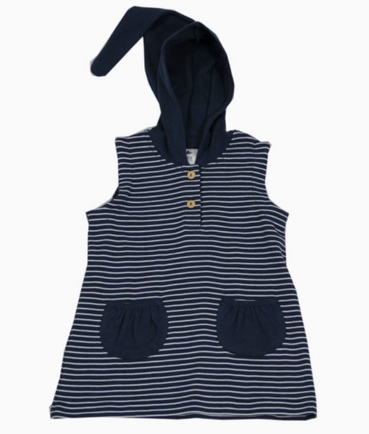 LEELA COTTON Indigo Weiss Baby Organic Cotton Tunic Dress Colour NAVY pockets