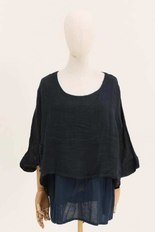LA MAIUSON DES FIBRE NATURELLE Tunic 50% Linen 50% Cotton Colour Black