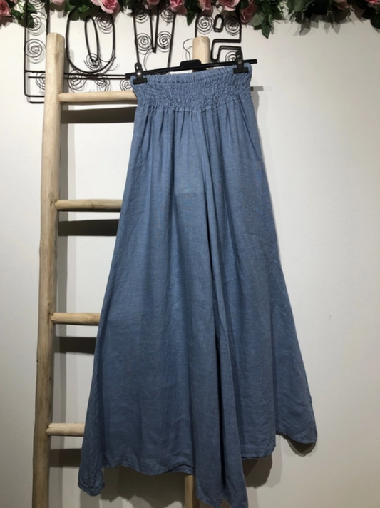 LA MAISON DES FIBRE NATURELLES 100% Linen Culotte Pants Colour Jean Denim Blue One Size