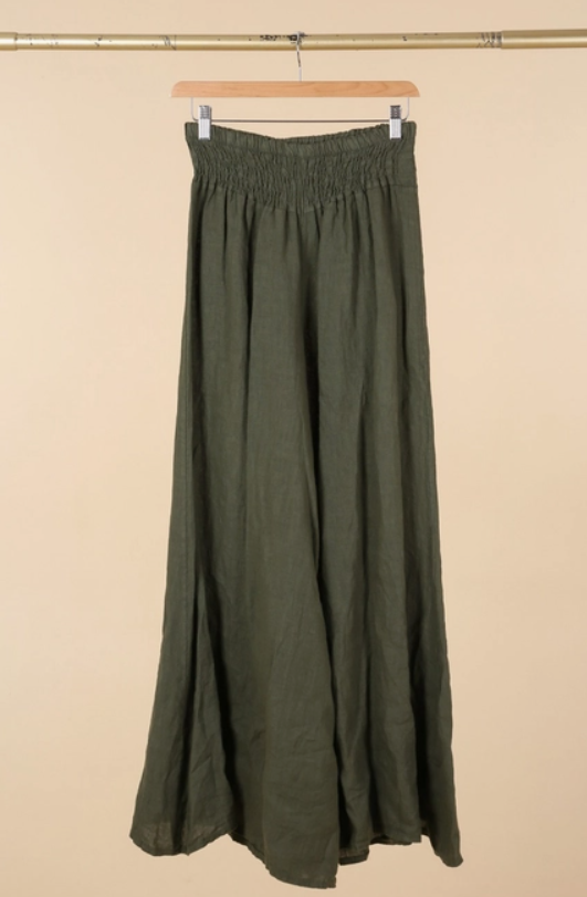 LA MAISON DES FIBRE NATURELLES 100% Linen Culotte Pants Colour Persimmon Green One Size