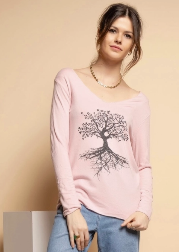 LINEN AND COTTON Angora Lurex Wool Sweater. Tree of Life Long Sleeve Shirt Colour Fuxia/Cherry Pink One Size
