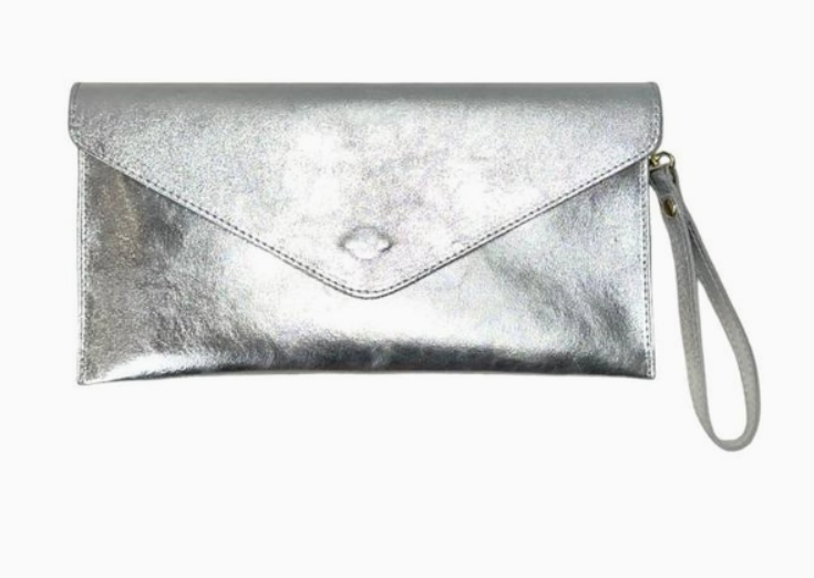 CHENSON & GORETT Leather Shoulder Bag with Handle and Shiny Silver Effect