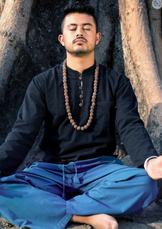 NAMASTE Kathmandu Long Sleeve Kurta Shirt Colour Navy Green L/XL