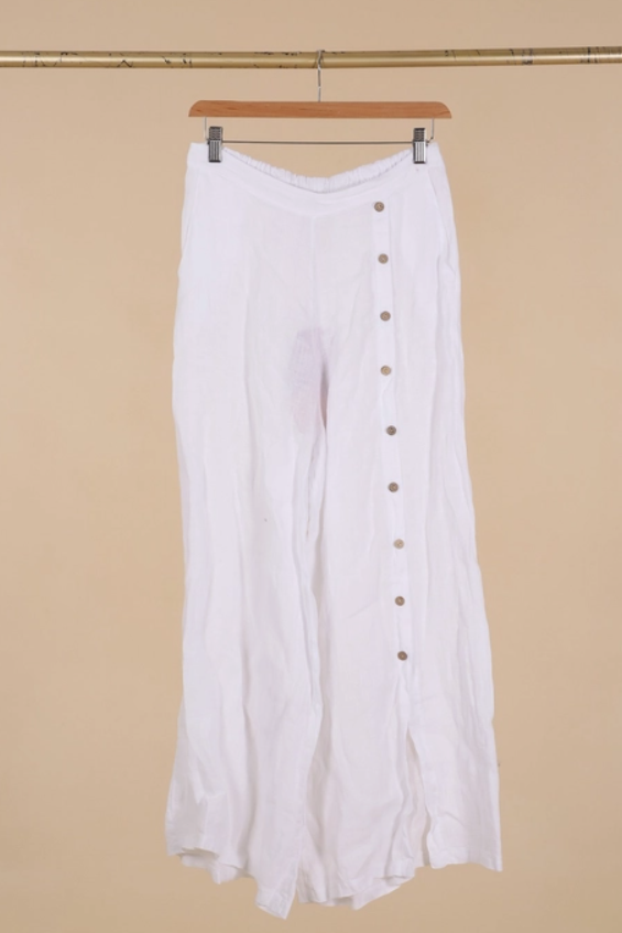 LES MAISO DES FIBRES NATURELLE 100% Linen Side Button Pants Colour White One Size