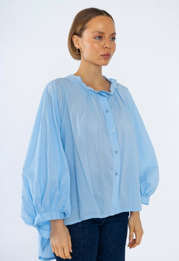 LINEN & COTTON HOUSE 100% Cotton Summer/Fall Clothing Blouse Colour Blue