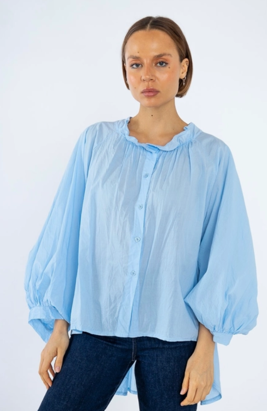 LINEN & COTTON HOUSE 100% Cotton Summer/Fall Clothing Blouse Colour Blue