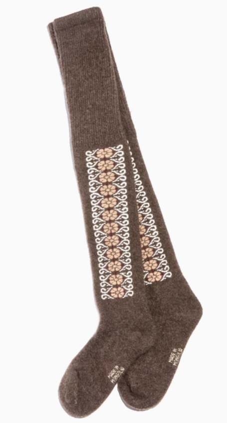 SILK ROAD BAZAAR Mongolian Sheep's Wool Thigh-High Socks - Brown - Adult