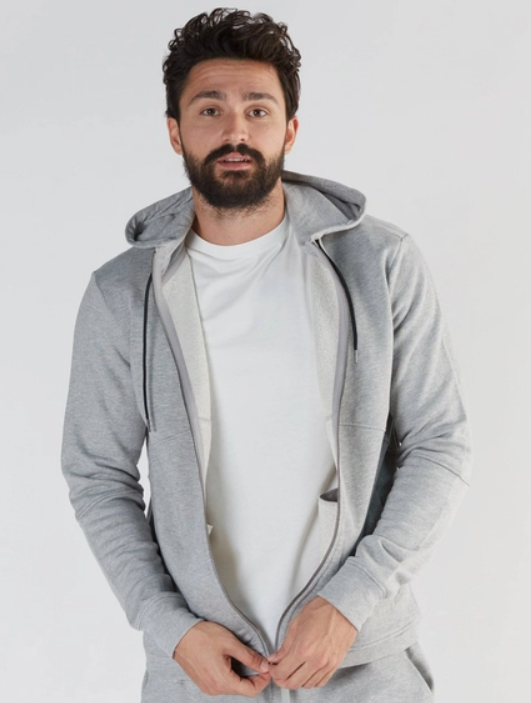 LEELA COTTONT Organic Cotton and Tencel™ Active Men Hoodie Jacket Colour Light Grey Melange