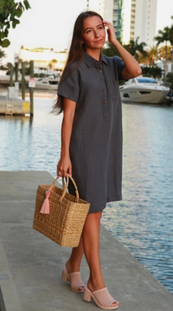 VIKOLINO 100% European Standard Linen lightweight linen Vika Dress Colour White