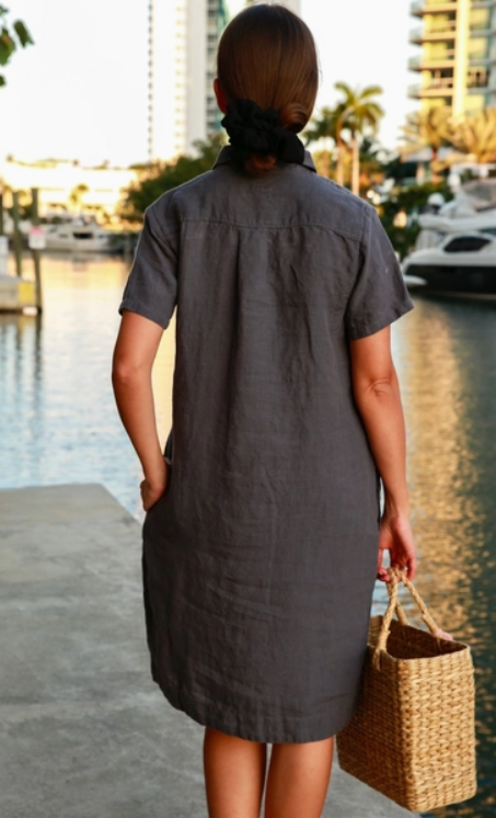 VIKOLINO 100% European Standard Linen lightweight linen Vika Dress Colour White
